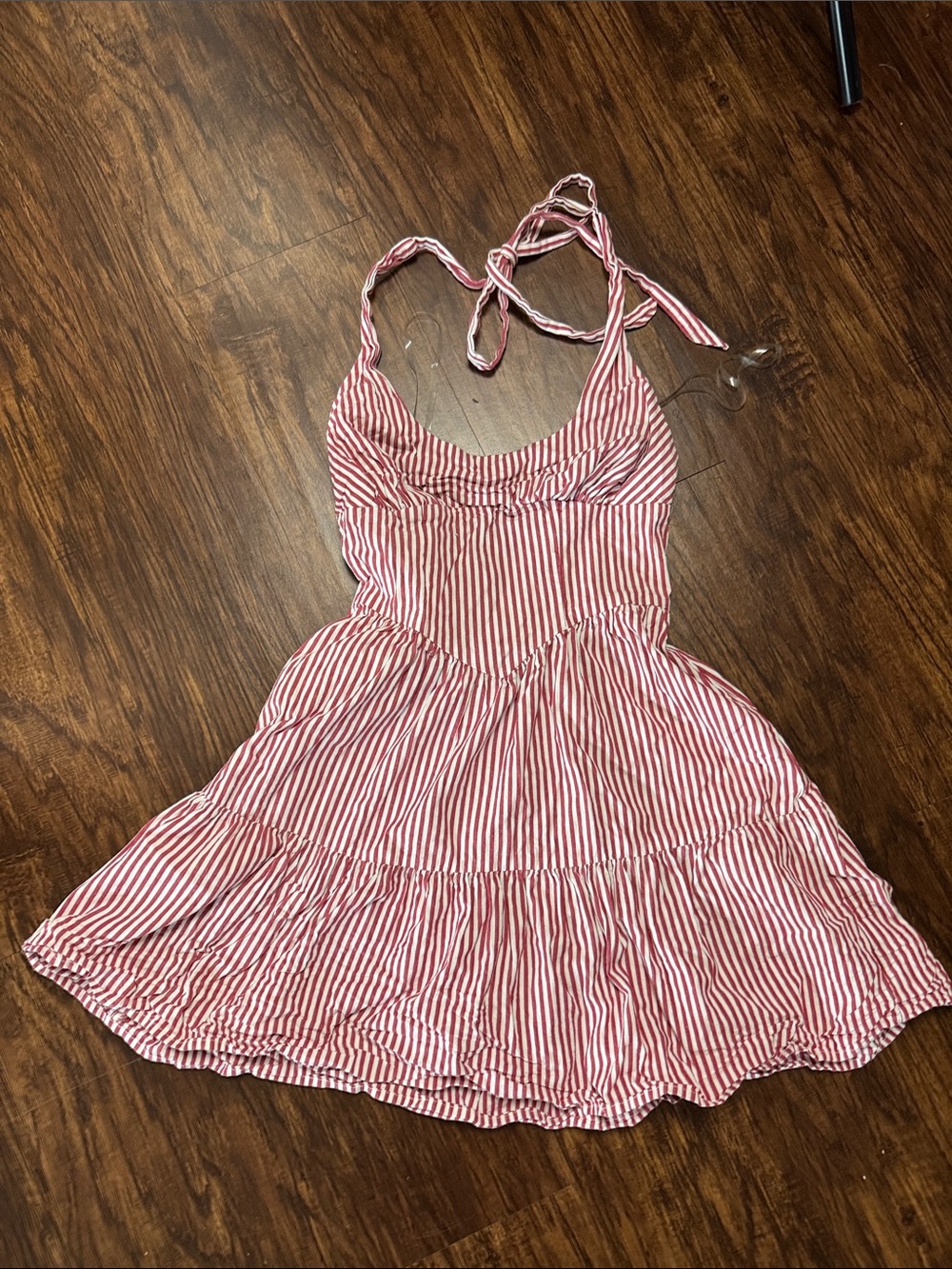 wild fable Red and White Striped Backless Halter Dress
